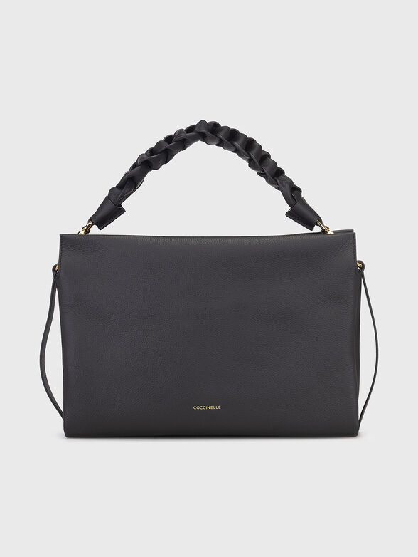 Black leather bag with knitted handle - 1