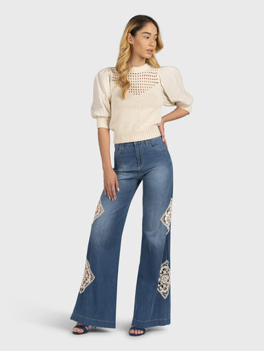 Wide leg jeans with lace inserts - 5
