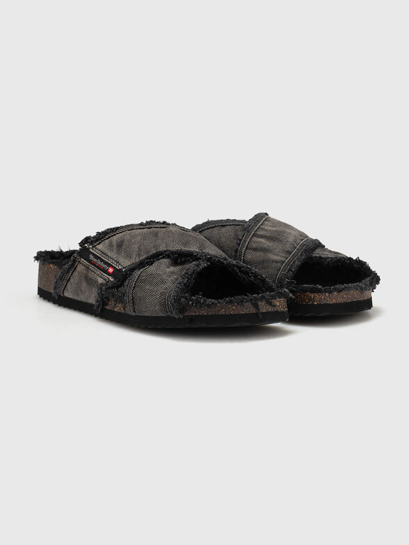 Denim slippers with a bleached effect - 2