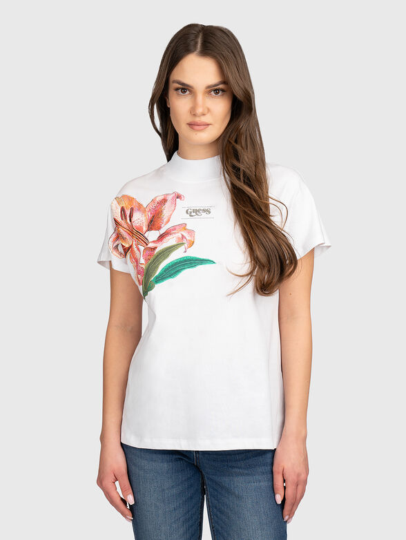 Cotton T-shirt with floral accent - 1