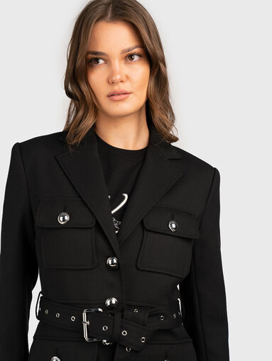 Wool blend blazer with waist belt  - 4