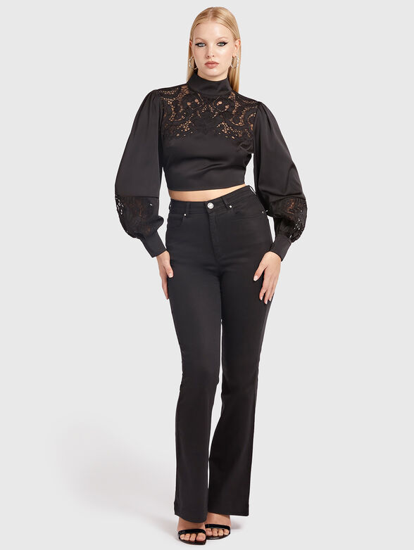 Black blouse with accent back and puff sleeve - 4