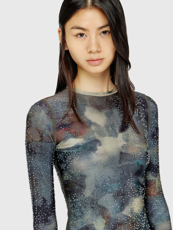 Printed mini dress with crystal details - 3