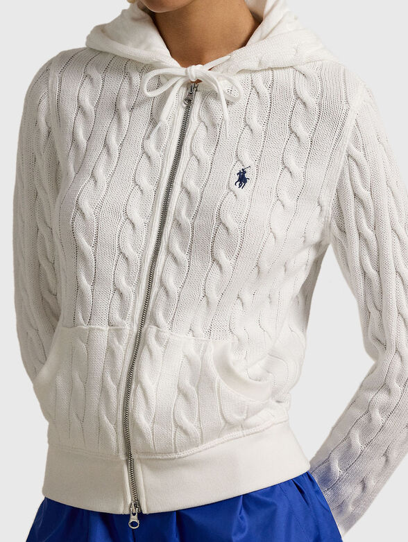 White cardigan with hood and zipper - 4