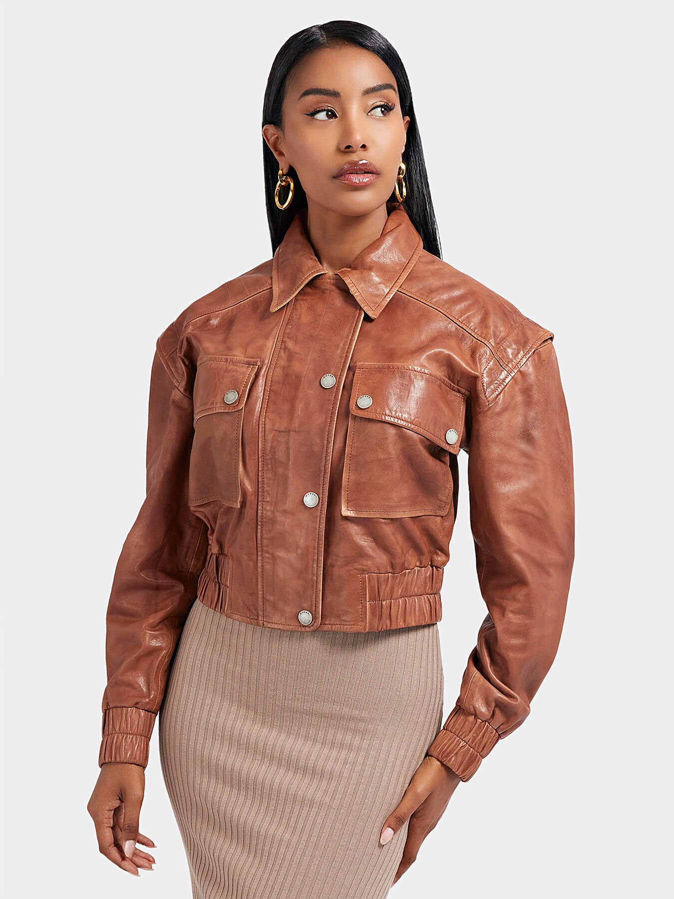 Guess cropped leather jacket hotsell