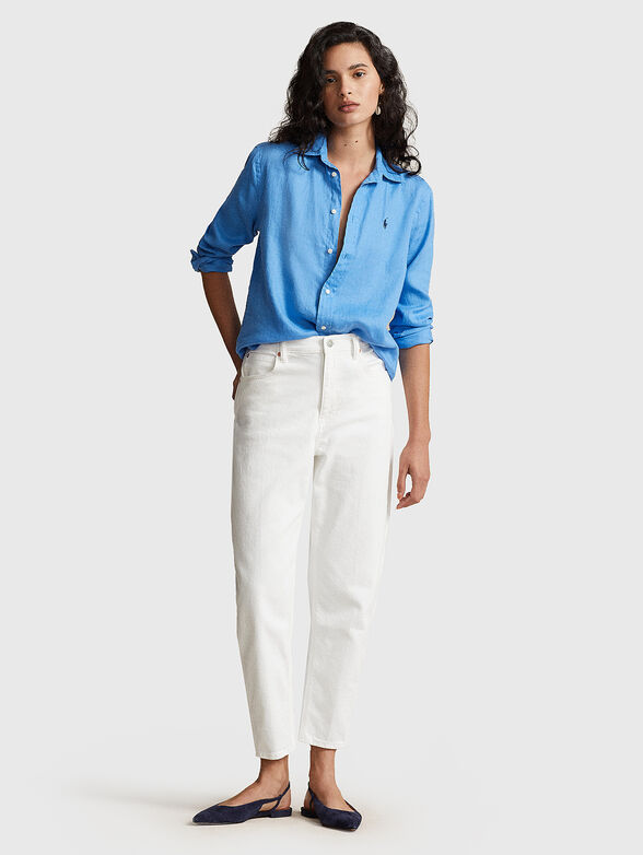 Logo embroidered linen shirt  - 2