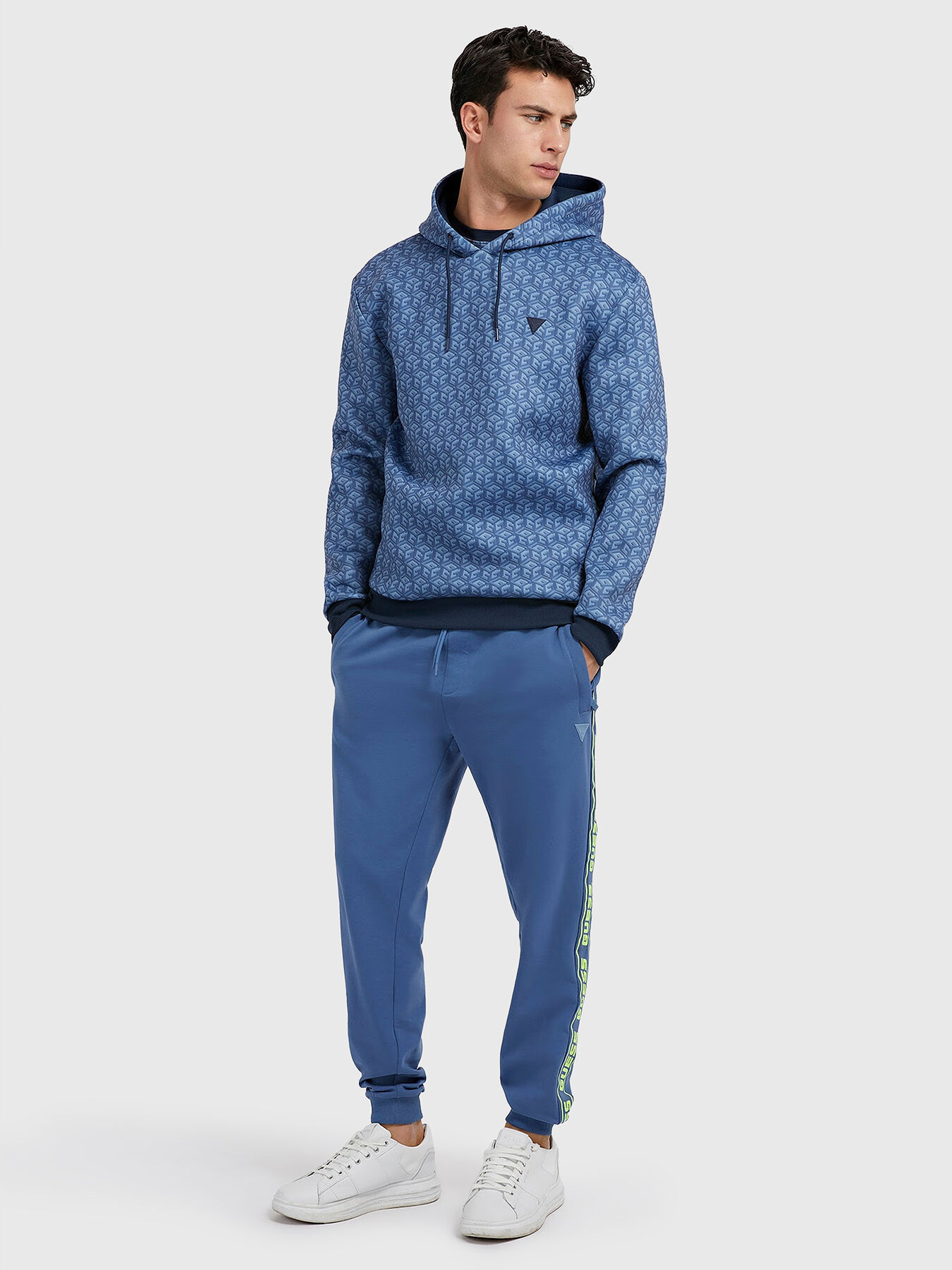 COLIN hooded sweatshirt with monogram print brand GUESS