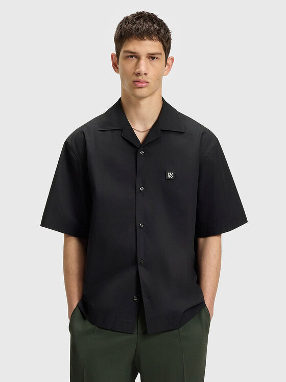 Памучна риза с къс ръкав и лого - 1