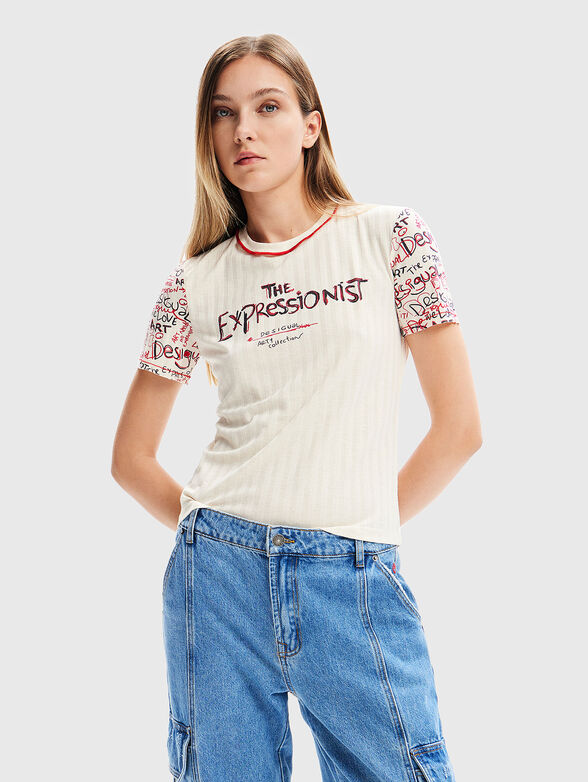 Ribbed stretch T-shirt with contrasting print - 1