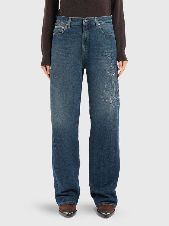 Дънки FRANCINE с бродерия и капси - 1