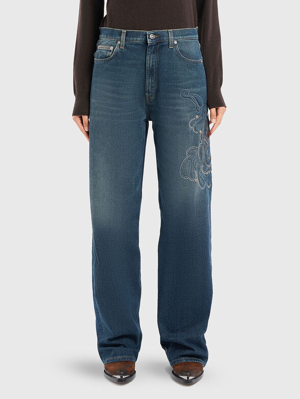 FRANCINE wide leg jeans with mbroidery and studs - 1