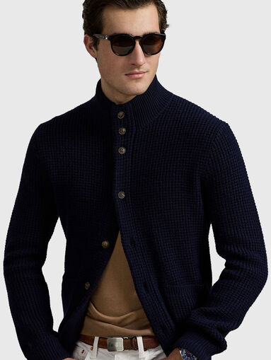 Waffle knit wool-cotton cardigan - 4