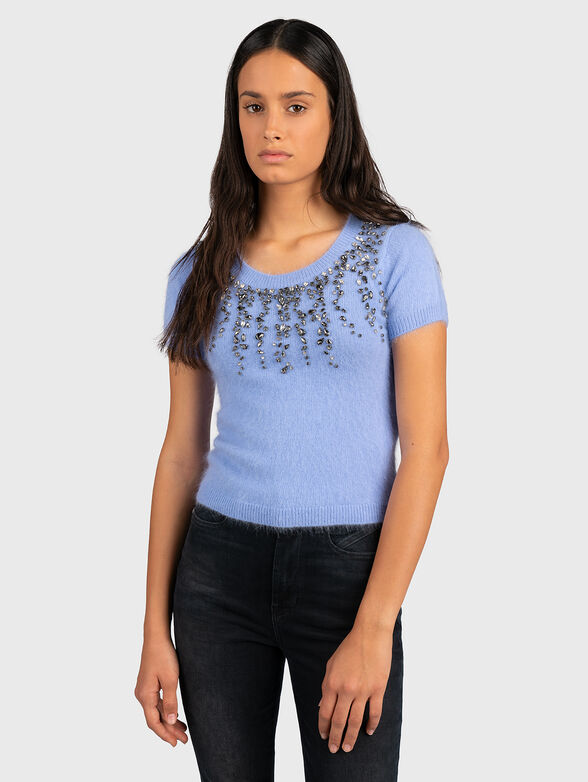 Sweater with short sleeves and appliqued stones - 1