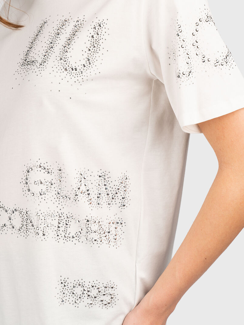 Black cotton T-shirt with rhinestones  - 3