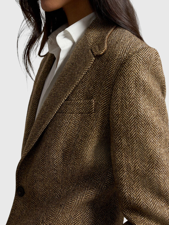 Herringbone pattern linen blend blazer - 4
