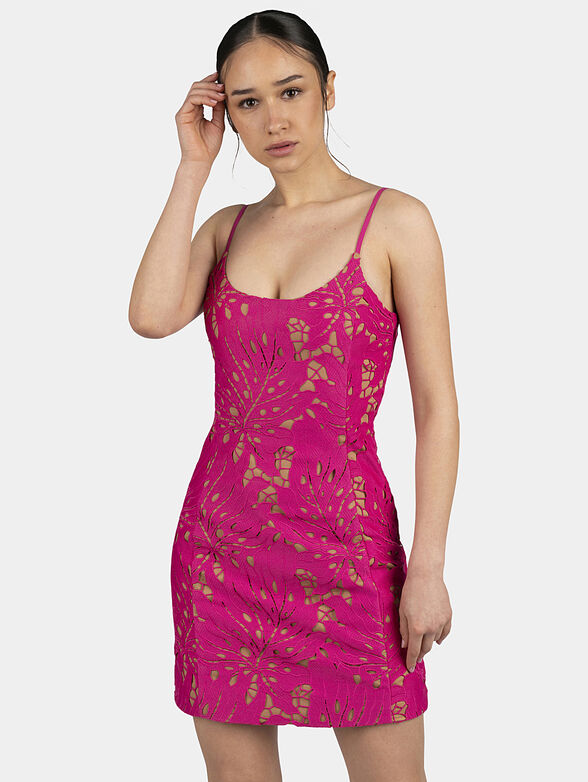 michael kors pink lace dress MICHAEL MICHAEL KORS PALM EYELET FIT FLARE DRS Antique rose Women's Short  Dress