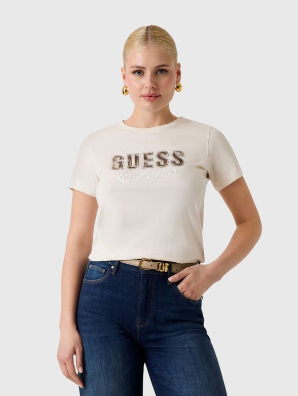 Cotton T-shirt with a logo and appliqu&eacute; crystals - 1