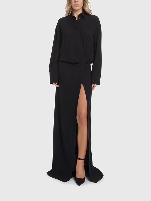 Long crepe dress with accent slit - 1