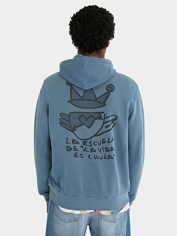 Blue sweatshirt with hoodie and zip - 2