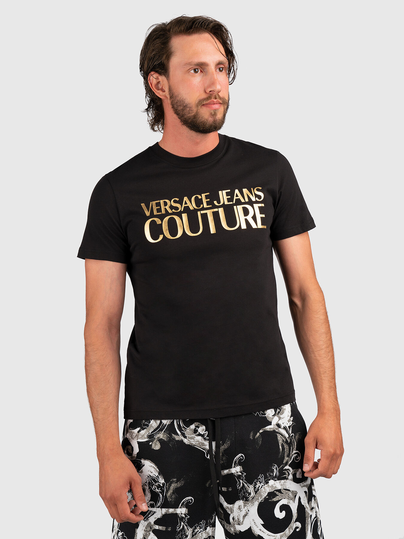 Black T-shirt with logo print brand VERSACE JEANS COUTURE