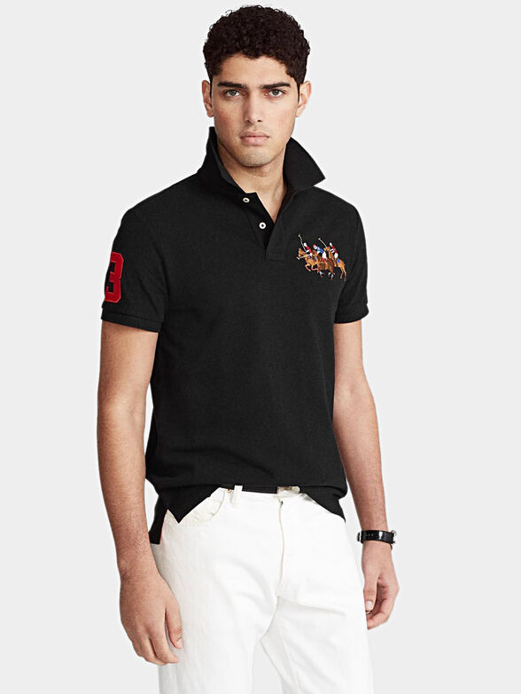 Black polo-shirt with logo embroidery - 1