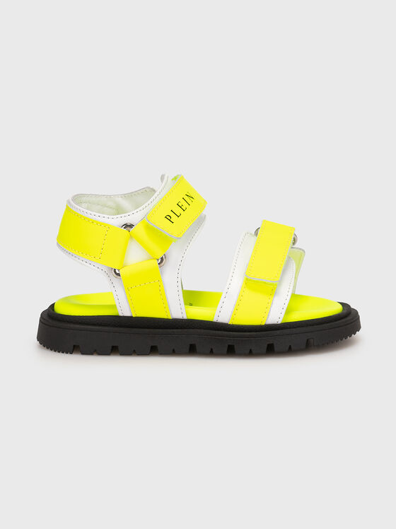 Кожени сандали FUSBET в неоново жълт цвят - 1