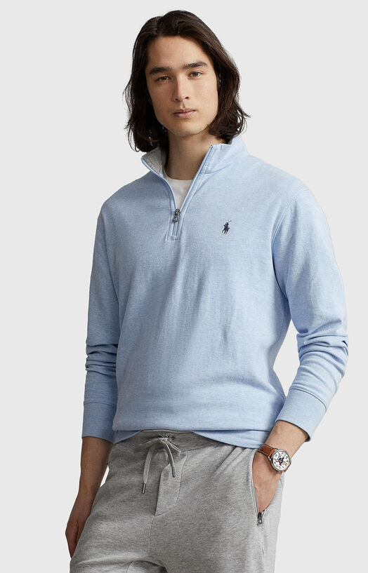Пуловер с цип в син цвят  - 1