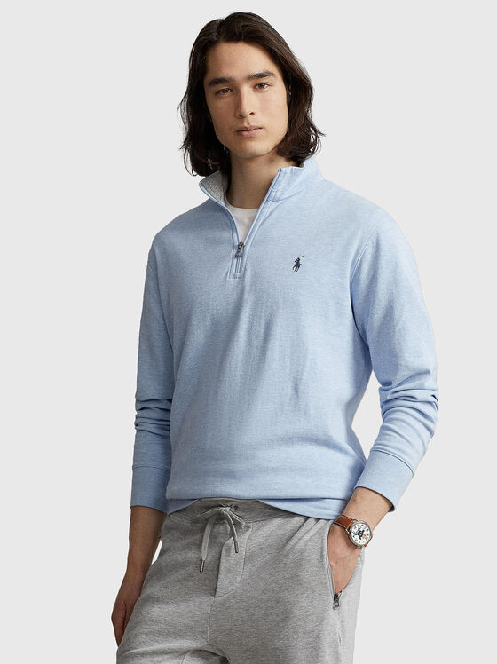 Пуловер с цип в син цвят  - 1