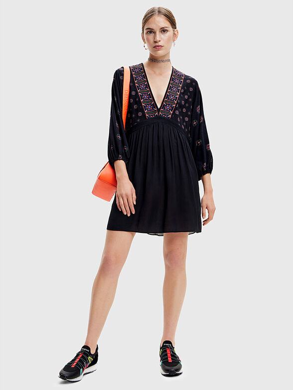 CRETA black dress with ethnic print - 4