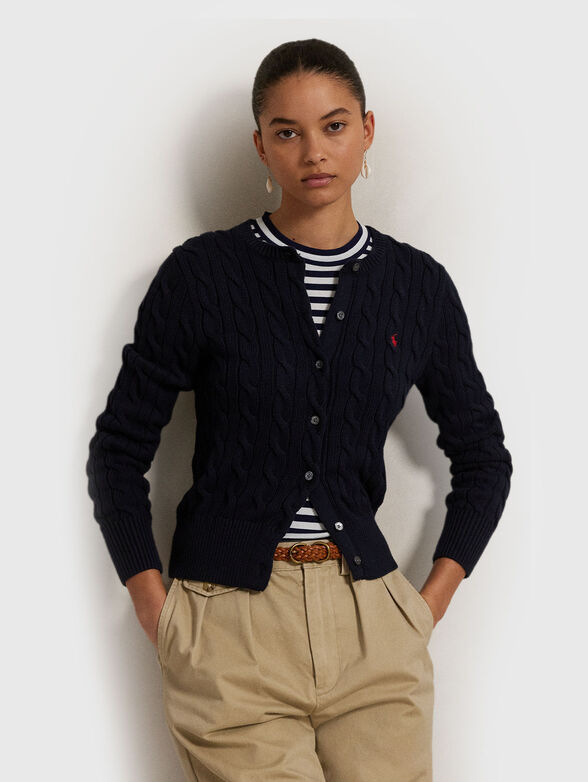 Cable knit cotton crew neck cardigan - 1