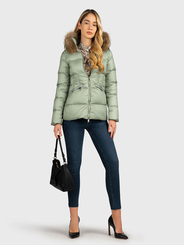 Padded jacket with faux fur collar in beige color - 2