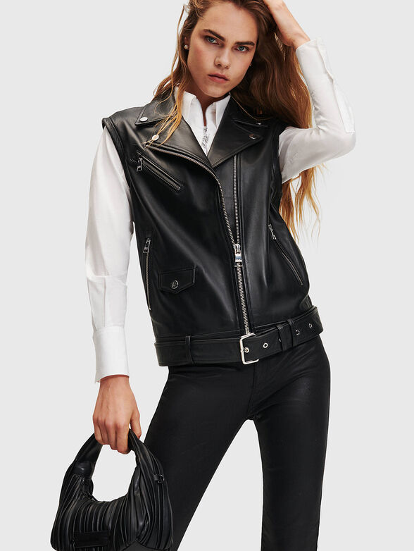 Leather biker jacket with detachable sleeves - 2