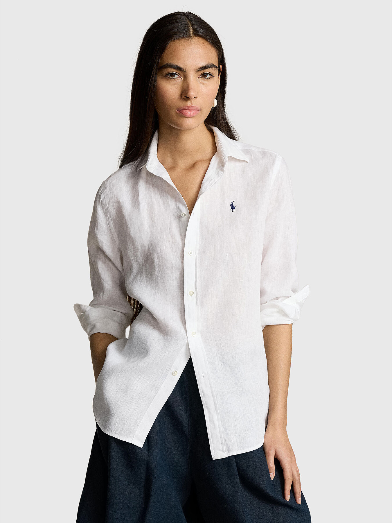 White linen polo shirt on sale