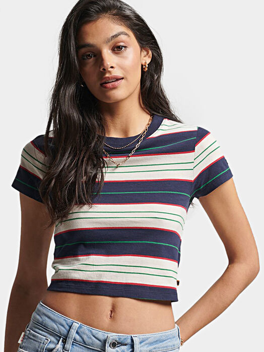 Cotton T-shirt with multicolored striped print