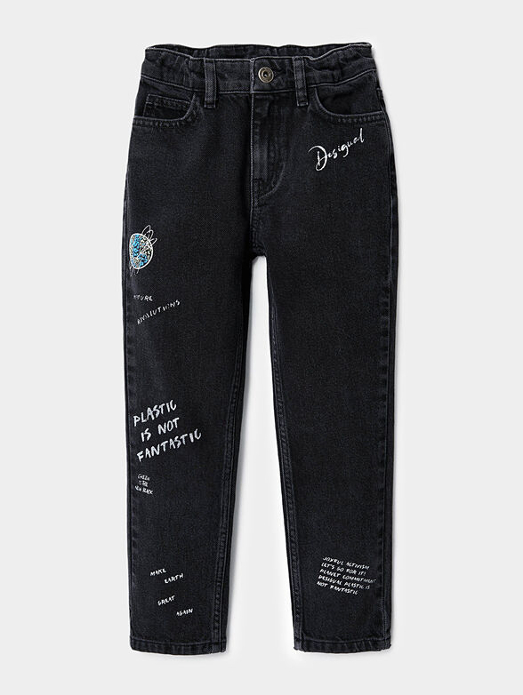 Jeans in black color with inscriptions - 3