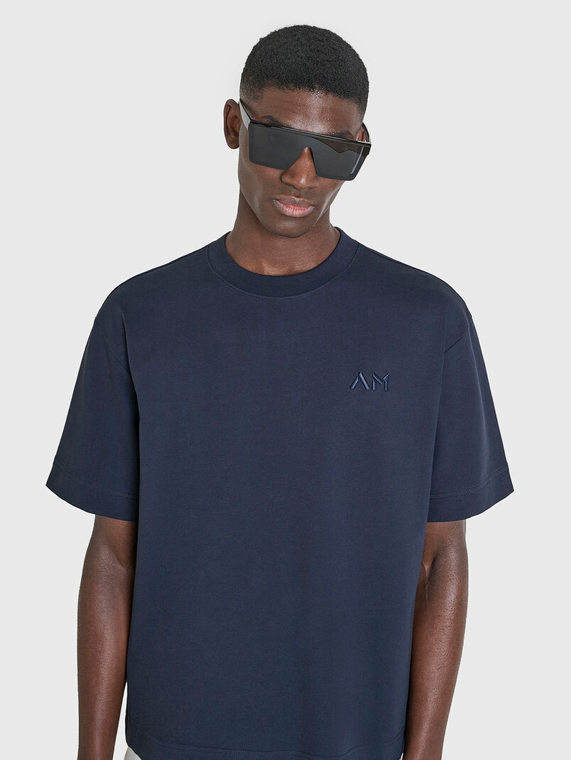 Black T-shirt with oval neckline and logo embroidery - 3