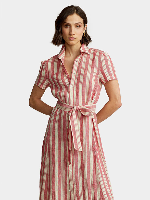 Striped linen belted dress - 4