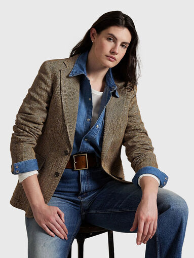 Herringbone pattern linen blend blazer - 4