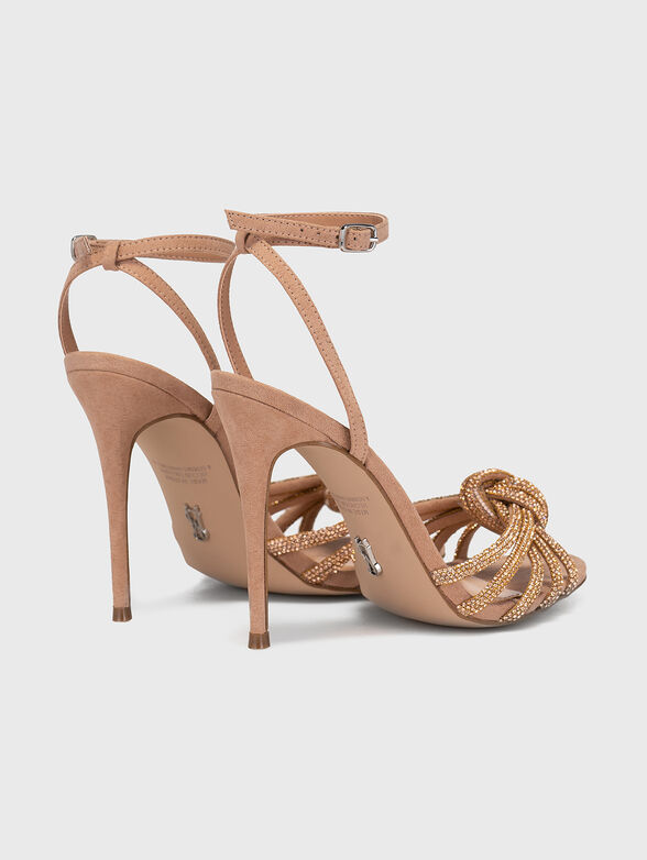 Beige heeled sandals with applied rhinestones - 3