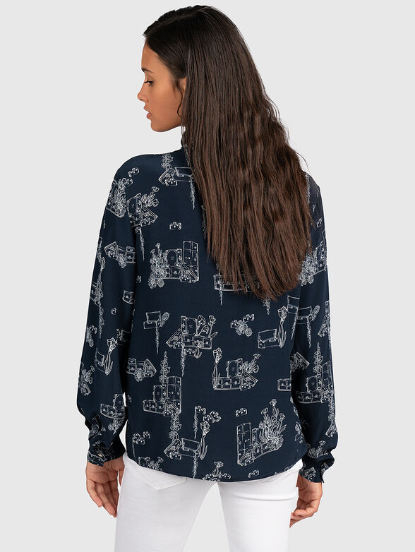 Blouse with long sleeves and travel print - 2