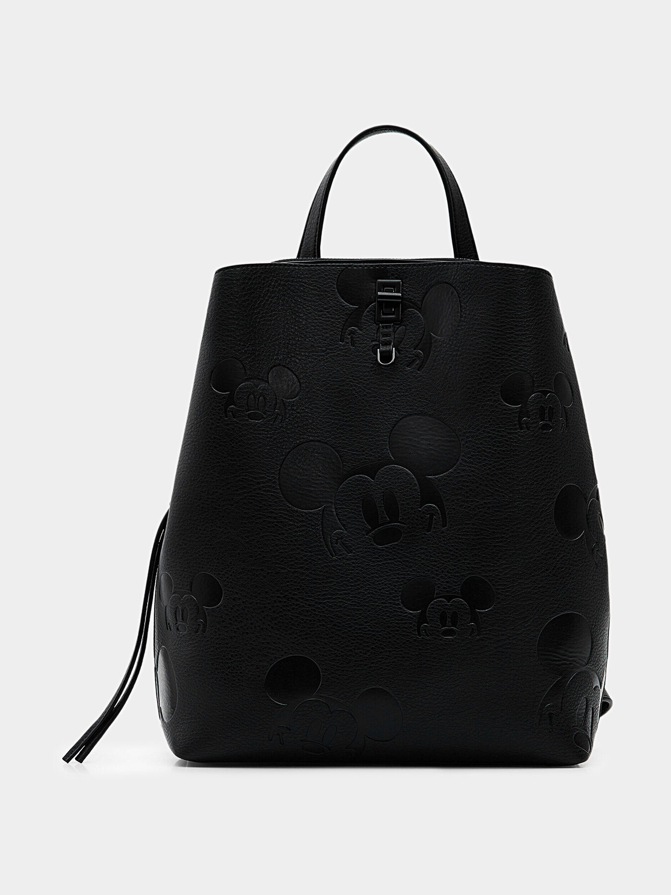 Black backpack with embossed Mickey Mouse brand DESIGUAL
