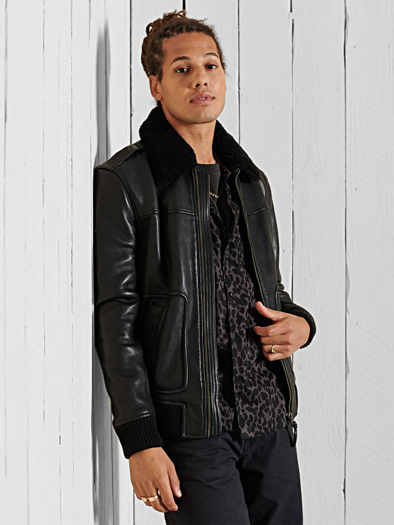 Superdry leather bomber jacket shop