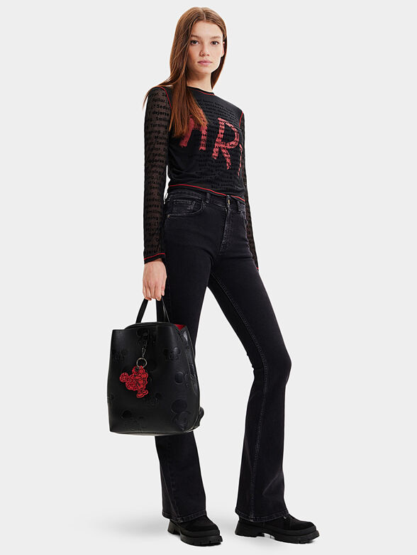 Black backpack with embossed Mickey Mouse - 2