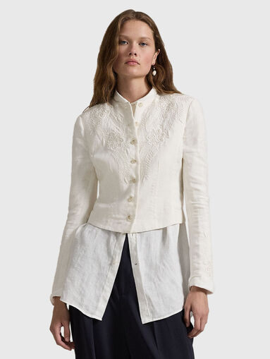 Linen jacket with floral embroidery - 4
