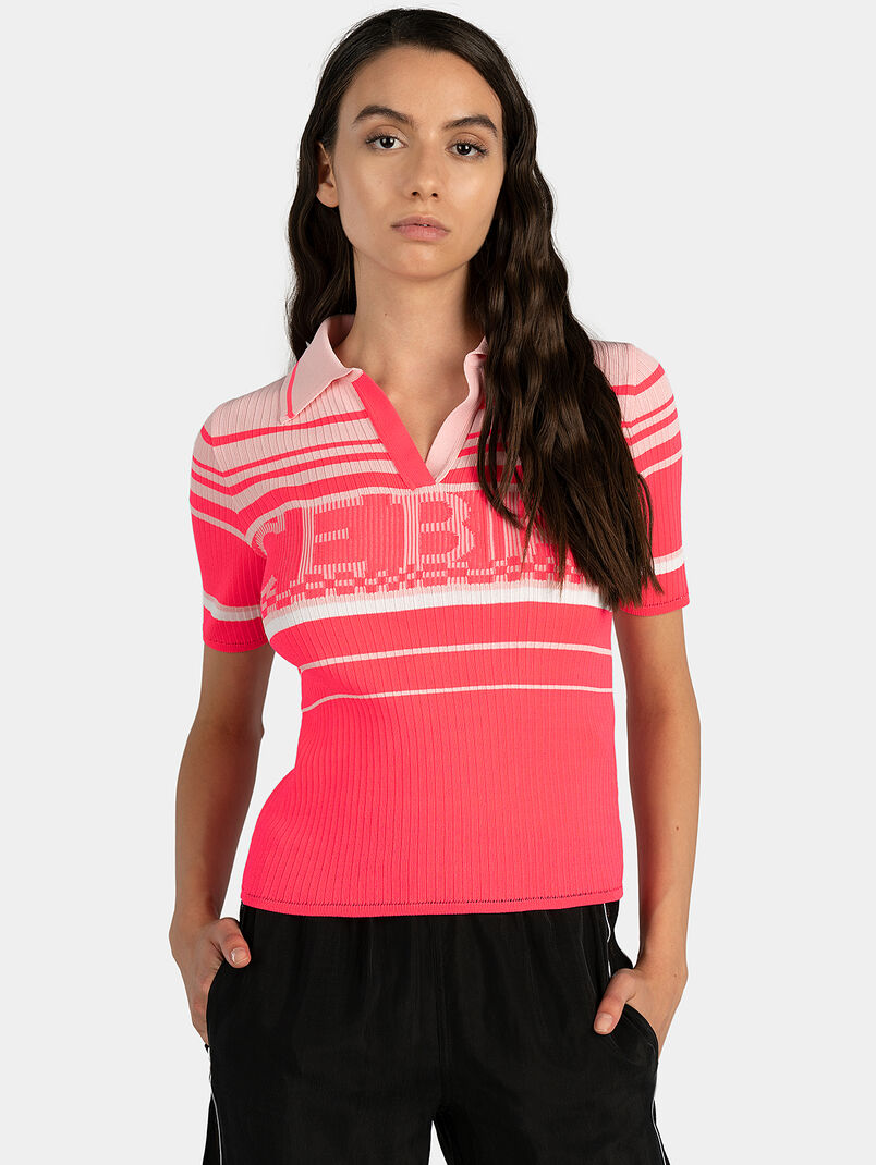 Knitted polo-shirt with logo print - 3