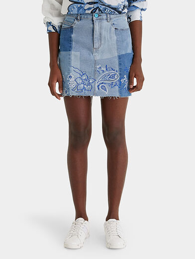 Short denim skirt with embroidery - 1