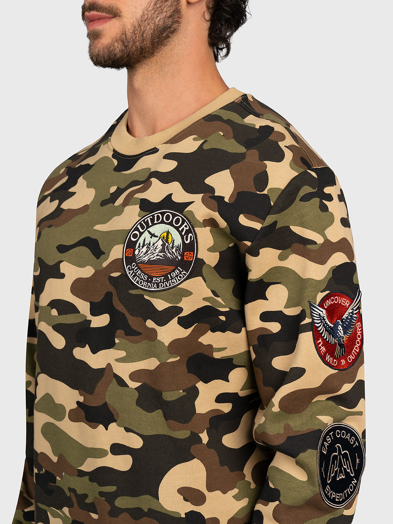 Guess camo sweatshirt clearance