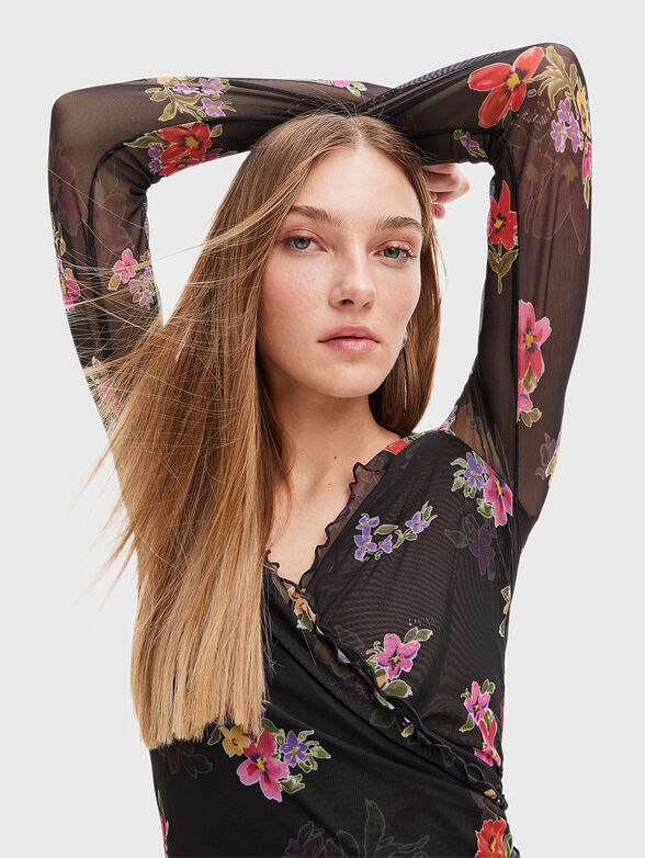 Tulle blouse with floral print - 4