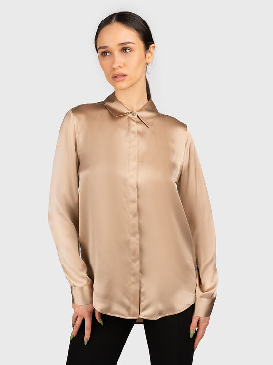 Shirt with satin effect in beige  - 1