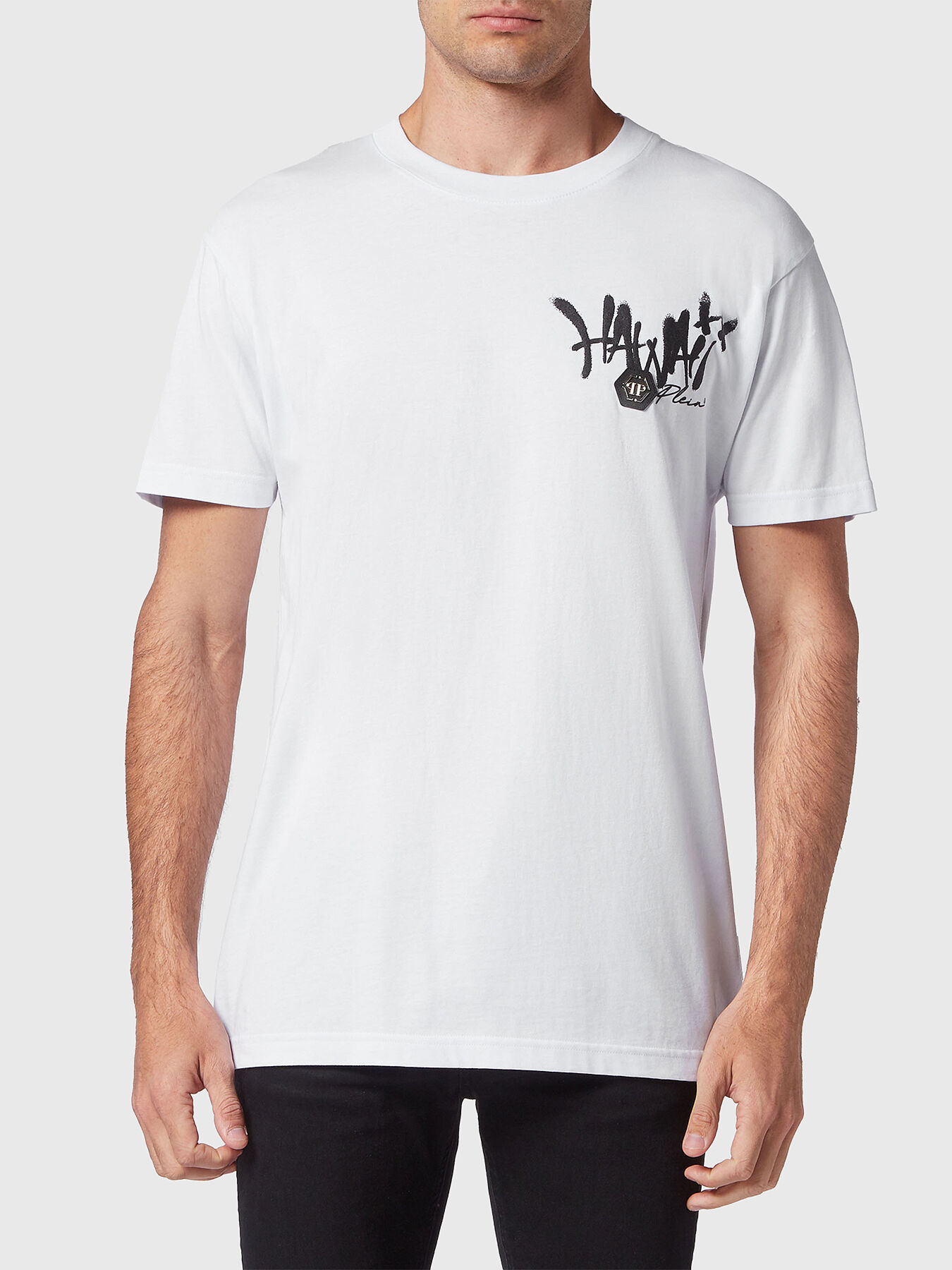 HAWAII black cotton T-shirt with print brand PHILIPP PLEIN